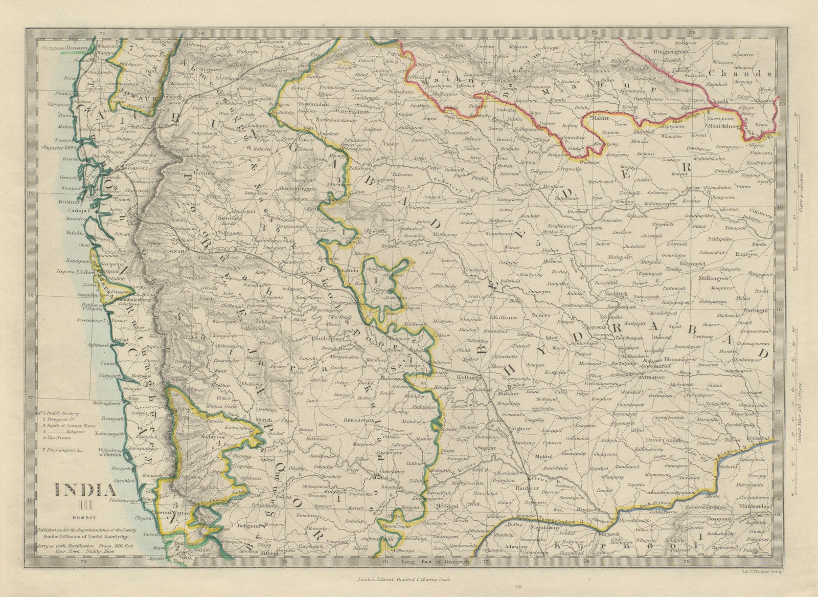 BOMBAY & HYDERABAD. Aurangabad Bijapur Mumbai Goa. SDUK 1874 old antique map